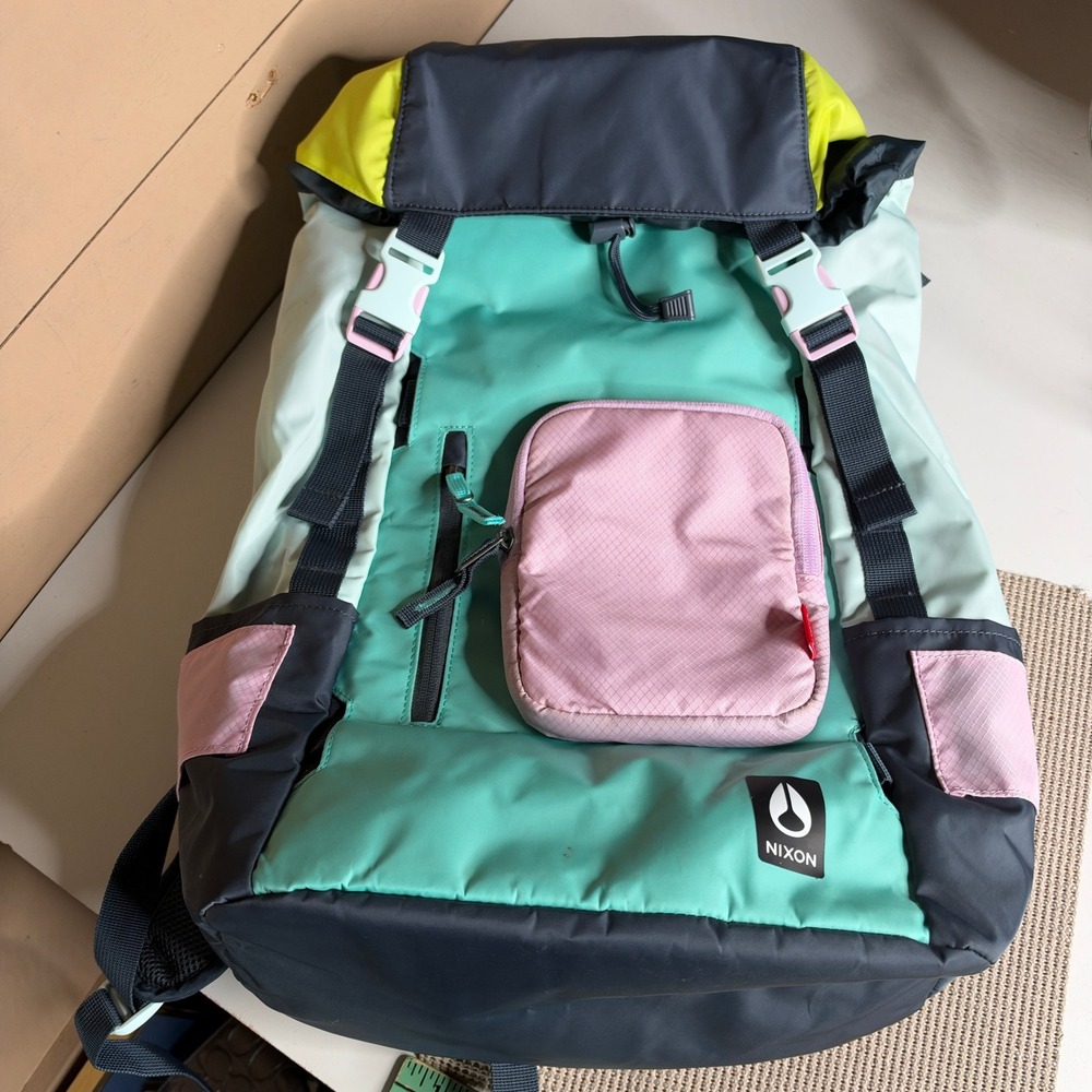 Nixon Landlock Backpack Colorblock Teal Pink Grey Rucksack Hiking Travel Bag